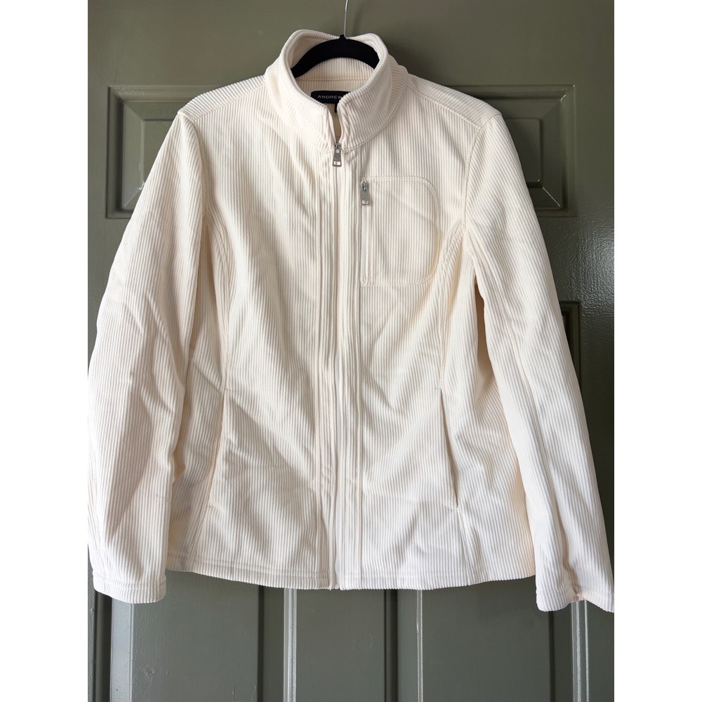 Andrew Marc | Corduroy Fleece Lined Full Zip Jacket | Size M || Cream|